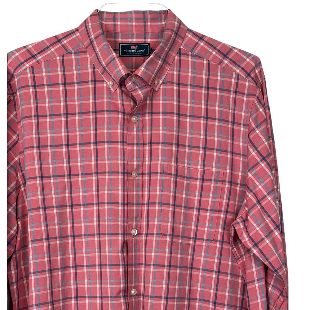 Vineyard Vines Men’s M Plaid Button Down Shirt – Pink Performance Preppy